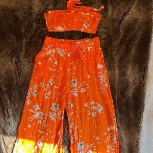 Maaji crop pant and tube top in mandarin orange Floweret